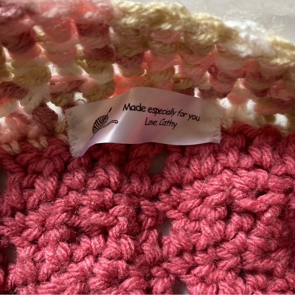 Crocheted Cardigan Sweater One Size Pink Button Handmade Batwing Sleeve Poncho - Picture 5 of 5